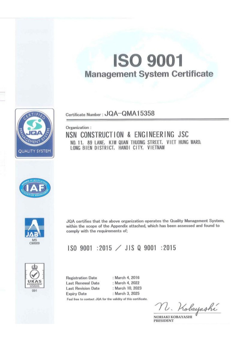 Chứng chỉ ISO 9001:2008