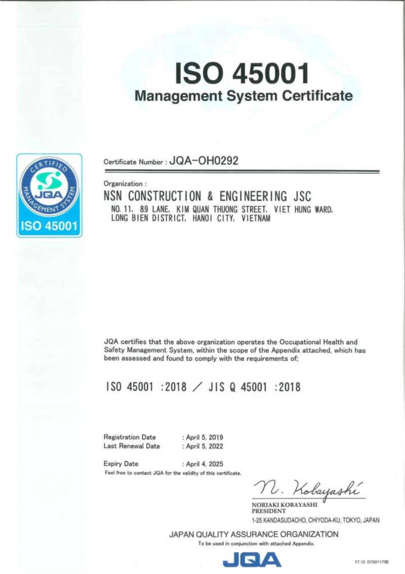 Chứng chỉ ISO 45001:2018