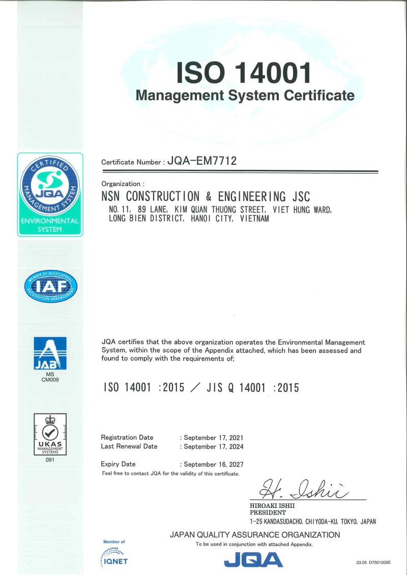 Chứng chỉ ISO 14001:2015